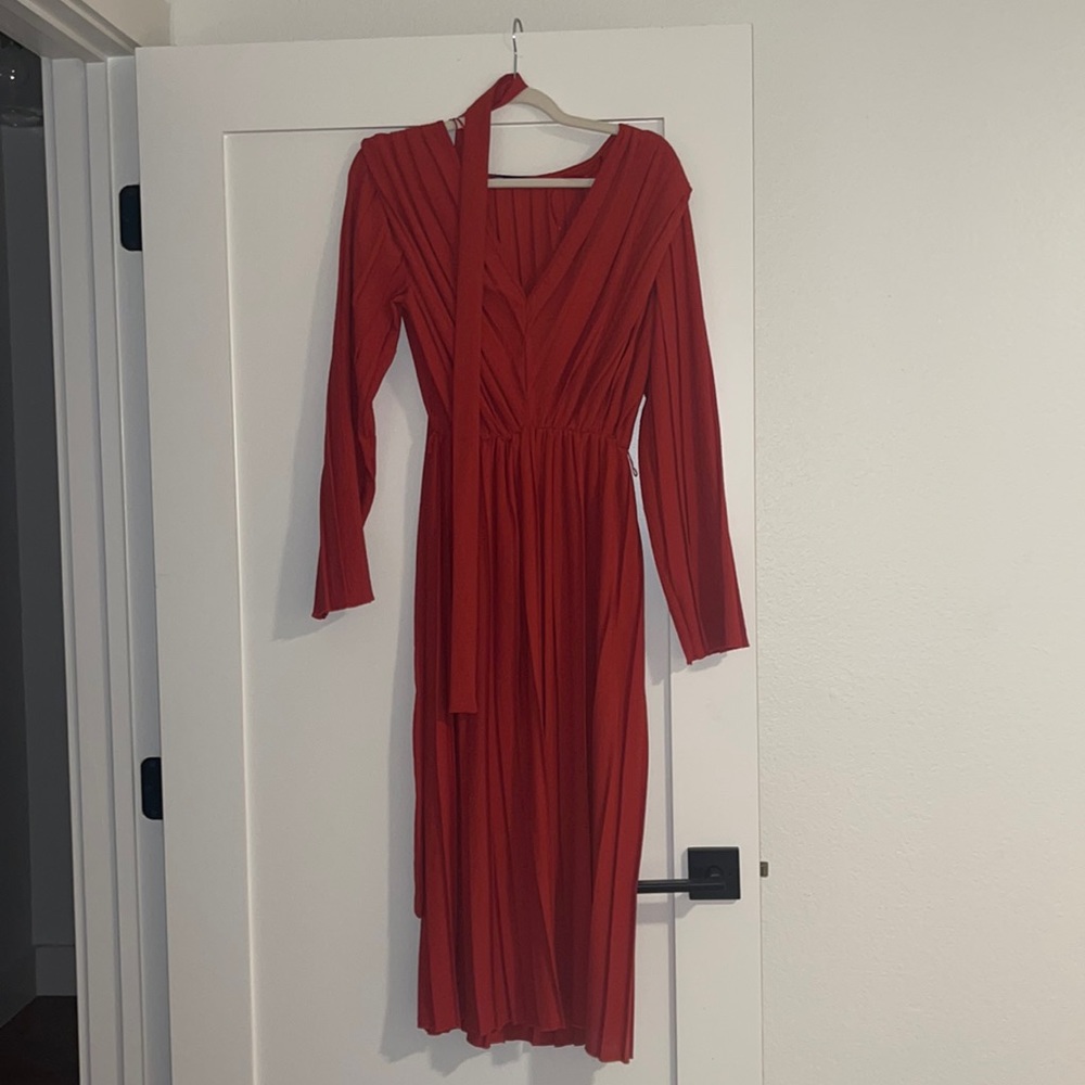 Zara pleated red midi wrap dress